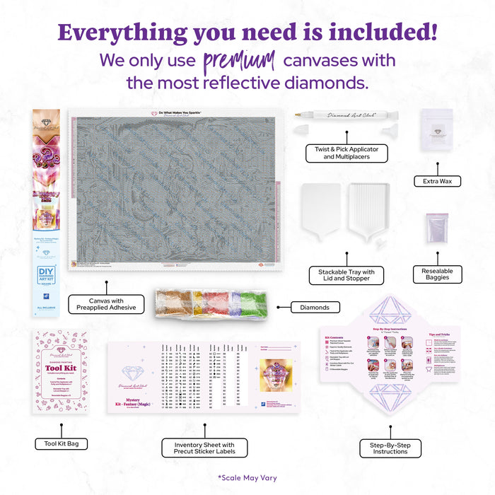 Diamond Painting Mystery Kit - Fantasy (Magic) 37.8" x 27.6" (95.8cm x 69.9cm) / Square with 59 Colors including 1 AB and 1 Electro Diamond and 1 Frosted Diamond and 5 Fairy Dust Diamonds / 108,185