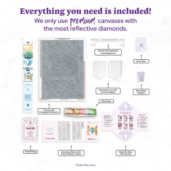 Diamond Painting Mystery Kit - Animals 25.6" x 35.8" (65cm x 90.8cm) / Square with 89 Colors including 4 Fairy Dust Diamonds / 95,265