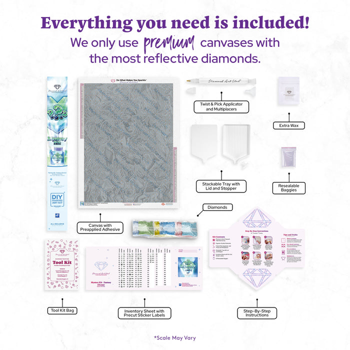Diamond Painting Mystery Kit - Fantasy (Ocean) 23.6" x 31.5" (60cm x 79.9cm) / Square with 56 Colors including 1 AB and 4 Fairy Dust Diamonds / 77,361