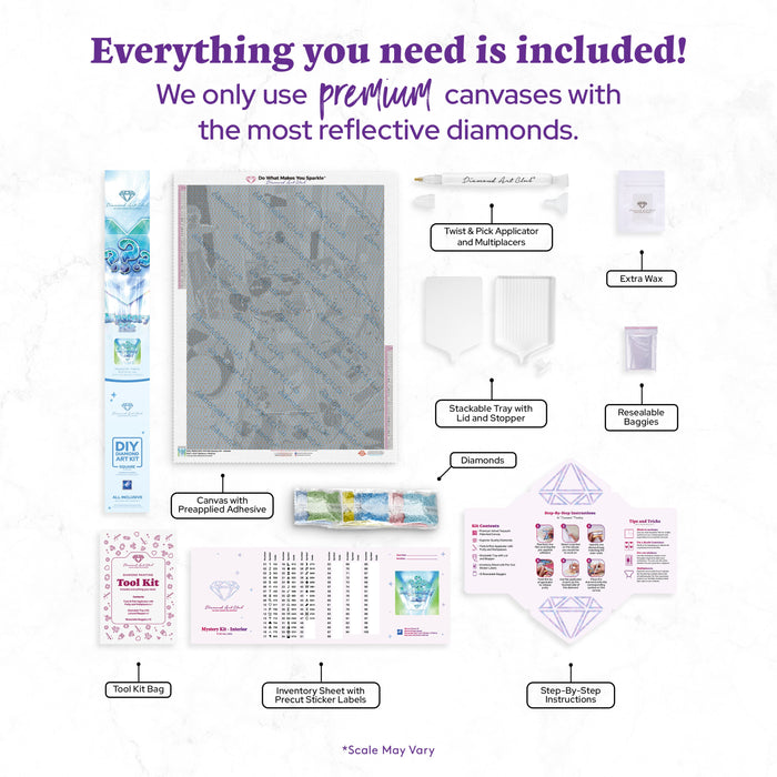 Diamond Painting Mystery Kit #98 - Interior 23.6" x 31.5" (60cm x 79.9cm) / Square With 47 Colors Including 1 Frosted Diamond and 3 Fairy Dust Diamonds / 77,361