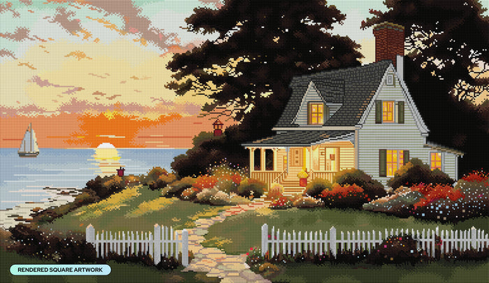 Diamond Painting Nantucket Sunset 38" x 22" (96.3cm x 55.8cm) / Square with 67 Colors including 2 ABs and 5 Fairy Dust Diamonds / 86,688