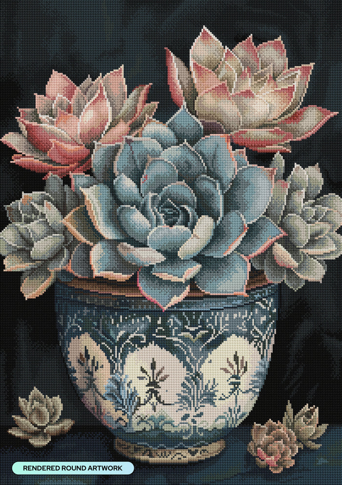 Diamond Painting Nature's Dream Succulents 22" x 31" (55.6cm x 78.7cm) / Round with 62 Colors including 2 ABs and 3 Fairy Dust Diamonds / 57,772