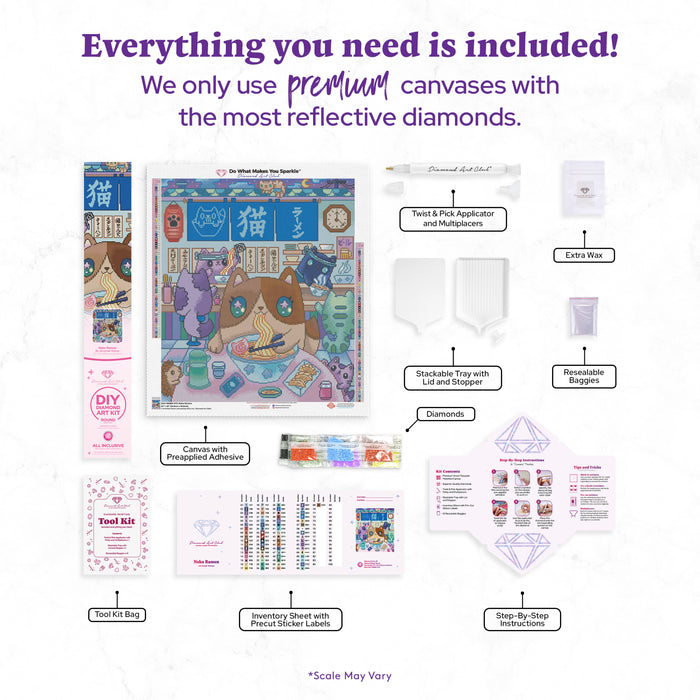 Diamond Painting Neko Ramen 22" x 25" (55.6cm x 63.8cm) / Round with 69 Colors including 1 AB and 1 Iridescent Diamond and 4 Fairy Dust Diamonds / 46,864