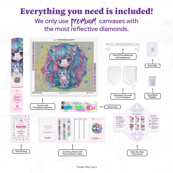 Diamond Painting Neon Neko 26" x 22" (66cm x 55.6cm) / Round with 48 Colors including 3 ABs and 4 Fairy Dust Diamonds / 48,480