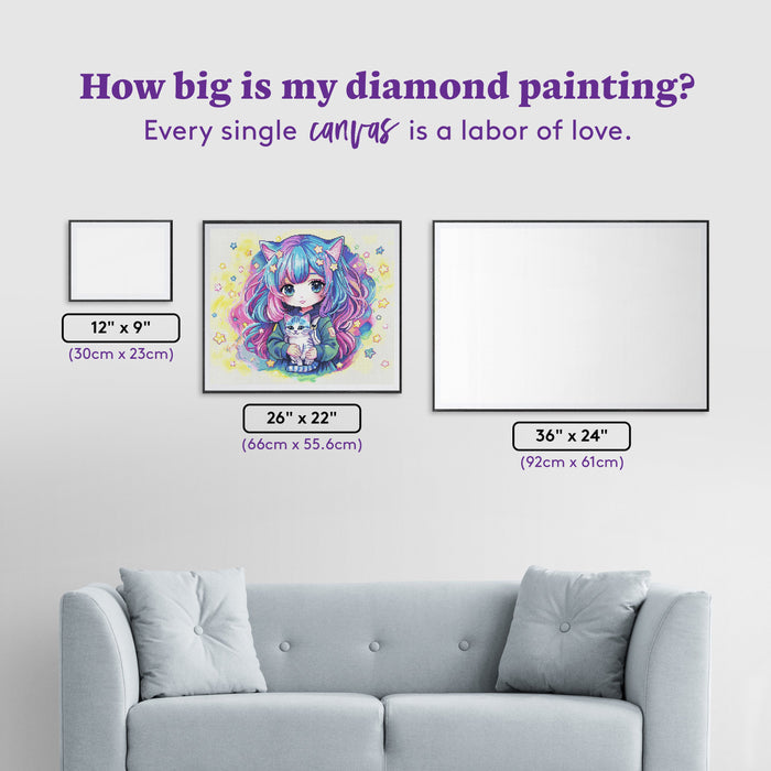 Diamond Painting Neon Neko 26" x 22" (66cm x 55.6cm) / Round with 48 Colors including 3 ABs and 4 Fairy Dust Diamonds / 48,480
