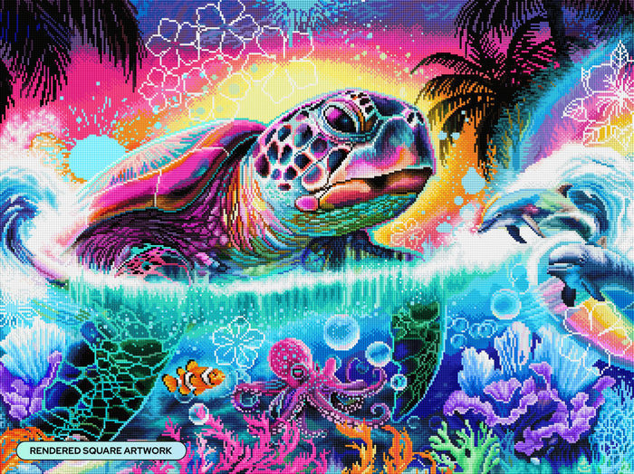 Diamond Painting Neon Vibes Sea Turtle 34.3" x 25.6" (86.9cm x 65cm) / Square with 101 Colors including 3 ABs and 3 Fairy Dust Diamonds / 91,089