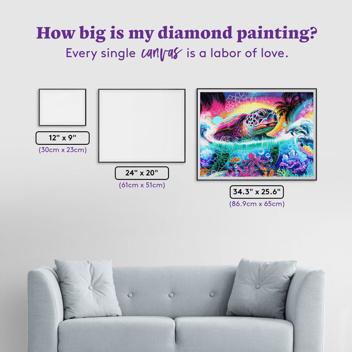 Diamond Painting Neon Vibes Sea Turtle 34.3" x 25.6" (86.9cm x 65cm) / Square with 101 Colors including 3 ABs and 3 Fairy Dust Diamonds / 91,089