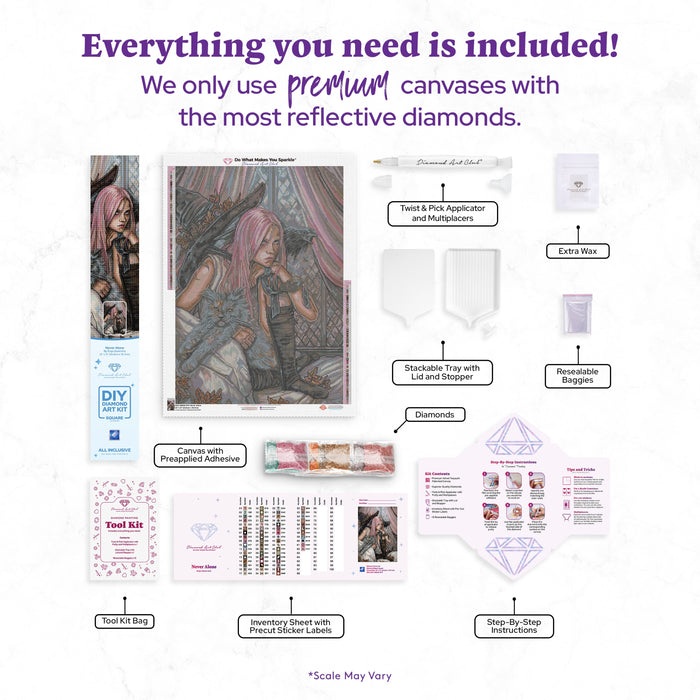 Diamond Painting Never Alone 22" x 31" (55.8cm x 78.7cm) / Square with 62 Colors including 1 AB and 4 Fairy Dust Diamonds / 70,784