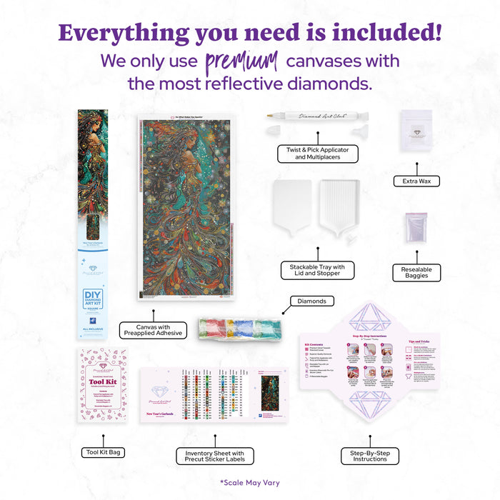 Diamond Painting New Year's Garlands 25.6" x 51.2" (65cm x 129.9cm) / Square With 82 Colors Including 3 ABs and 1 Iridescent Diamond and 1 Frosted Diamond and 3 Fairy Dust Diamonds / 136,242