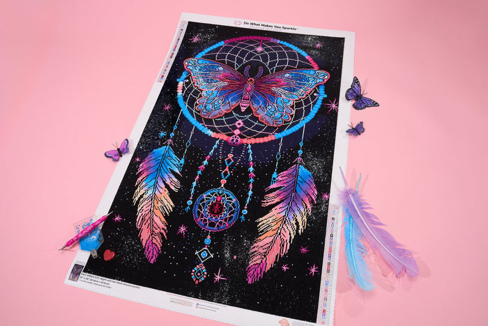 Diamond Painting Night and the Moth Dreamcatcher 22" x 36" (55.8cm x 91.6cm) / Square with 43 Colors including 3 ABs and 2 Fairy Dust Diamonds / 82,432
