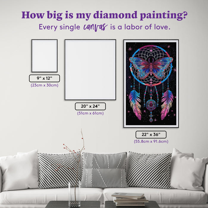 Diamond Painting Night and the Moth Dreamcatcher 22" x 36" (55.8cm x 91.6cm) / Square with 43 Colors including 3 ABs and 2 Fairy Dust Diamonds / 82,432