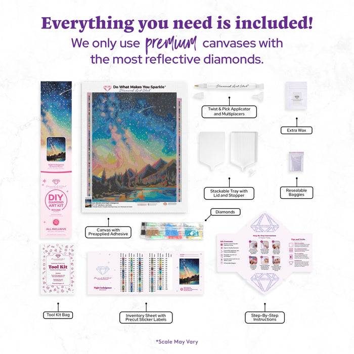 Diamond Painting Night Indulgence 13" x 17" (33cm x 42.7cm) / Round with 84 Colors including 2 ABs and 3 Fairy Dust Diamonds / 18,600