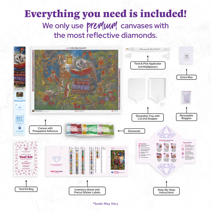 Diamond Painting Night Time Story 38.6" x 27.6" (97.8cm x 69.9cm) / Square with 74 Colors including 2 ABs and 5 Fairy Dust Diamonds / 110,433