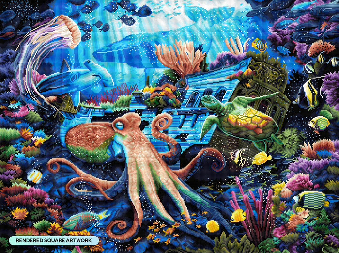 Diamond Painting Octopus Shipwreck 37" x 27.6" (94cm x 70cm) / Square with 64 Colors including 4 ABs and 2 Fairy Dust Diamonds / 105,937