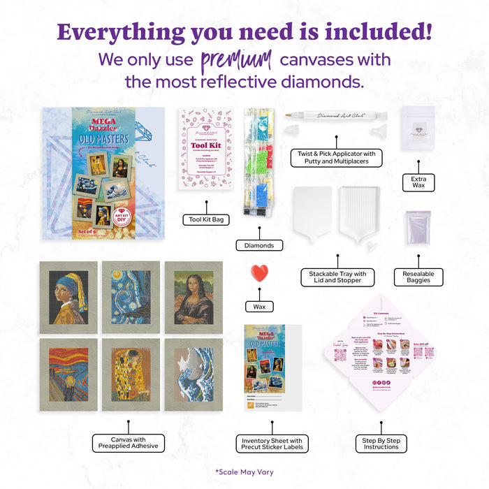 Diamond Painting Old Masters - MEGA Dazzles™ 8" x 10" (20.3cm x 25.4cm) / Square With 48 Colors Including 1 AB and 47 Fairy Dust Diamonds / 24,748