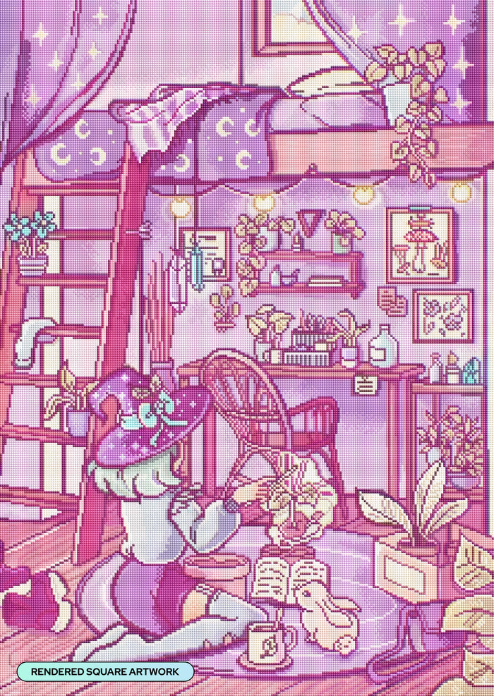 Diamond Painting Olivia's Room 22" x 31" (55.8cm x 78.7cm) / Square with 48 Colors including 1 Iridescent Diamond and 6 Fairy Dust Diamonds / 70,784