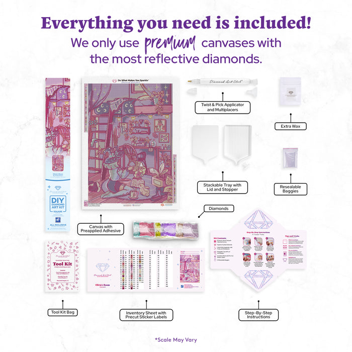 Diamond Painting Olivia's Room 22" x 31" (55.8cm x 78.7cm) / Square with 48 Colors including 1 Iridescent Diamond and 6 Fairy Dust Diamonds / 70,784