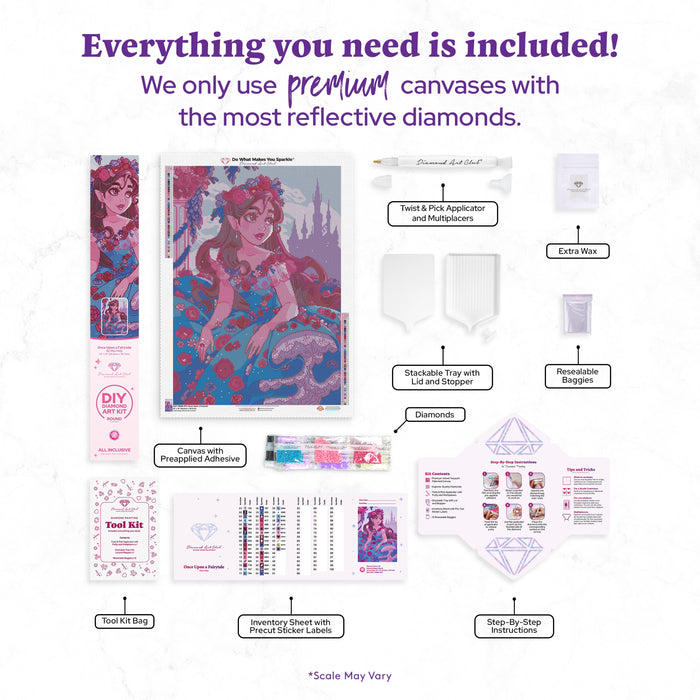 Diamond Painting Once Upon a Fairytale 22" x 31" (55.6cm x 78.7cm) / Round with 45 Colors including 1 AB and 1 Iridescent Diamond and 1 Frosted Diamond and 1 Fairy Dust Diamond / 57,772