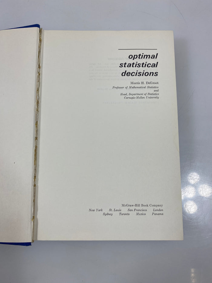 Optimal Statistical Decisions by DeGroot 1970 Ex-Library HC