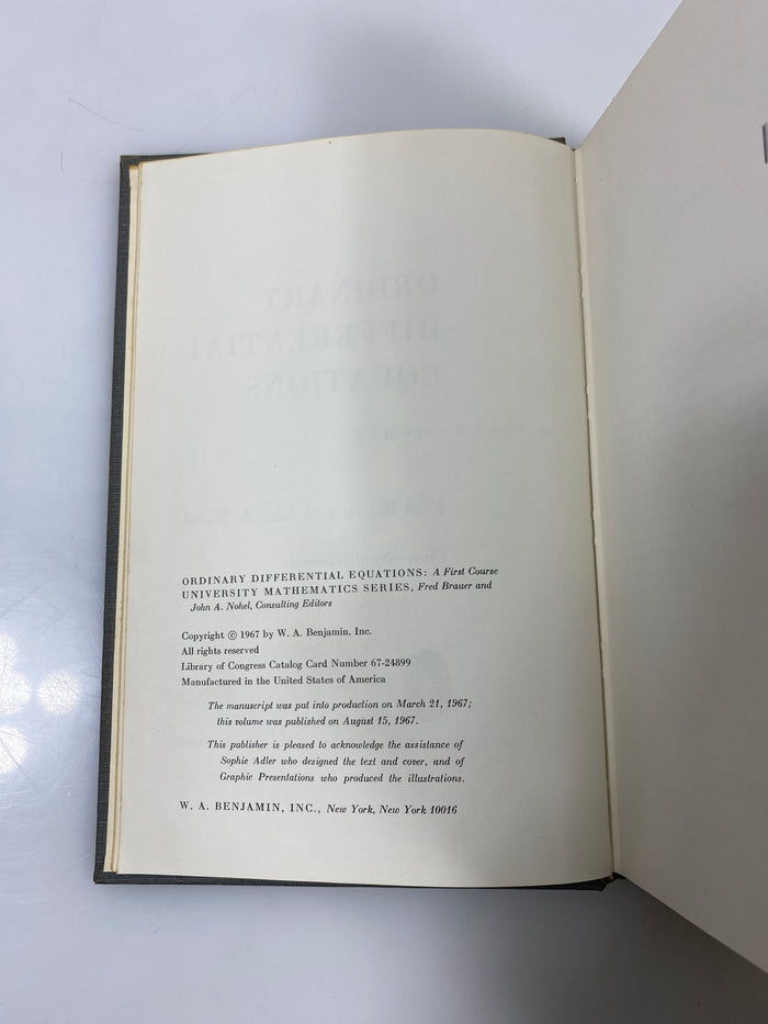 Ordinary Differential Equations by Brauer/Nohel 1967 HC