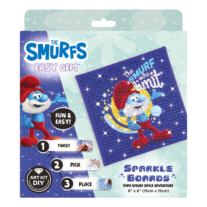 Diamond Painting Papa Smurf Space Adventure - Easy Gem™ Sparkle Board 6" x 6" (15cm x 15cm) / Round with 6 Colors including 6 Iridescent Diamonds / 760