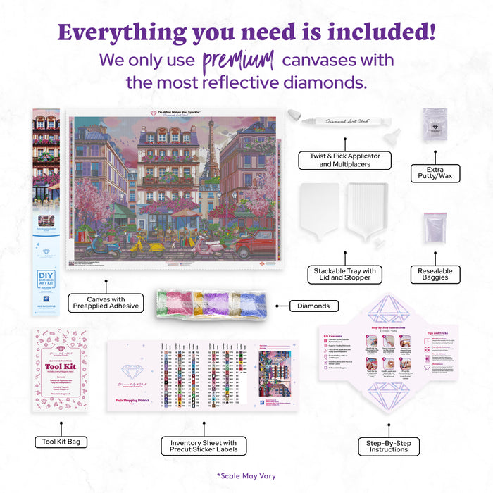 Diamond Painting Paris Shopping District 38.6" x 27.6" (97.8cm x 69.9cm) / Square with 91 Colors including 3 ABs and 3 Fairy Dust Diamonds / 110,433