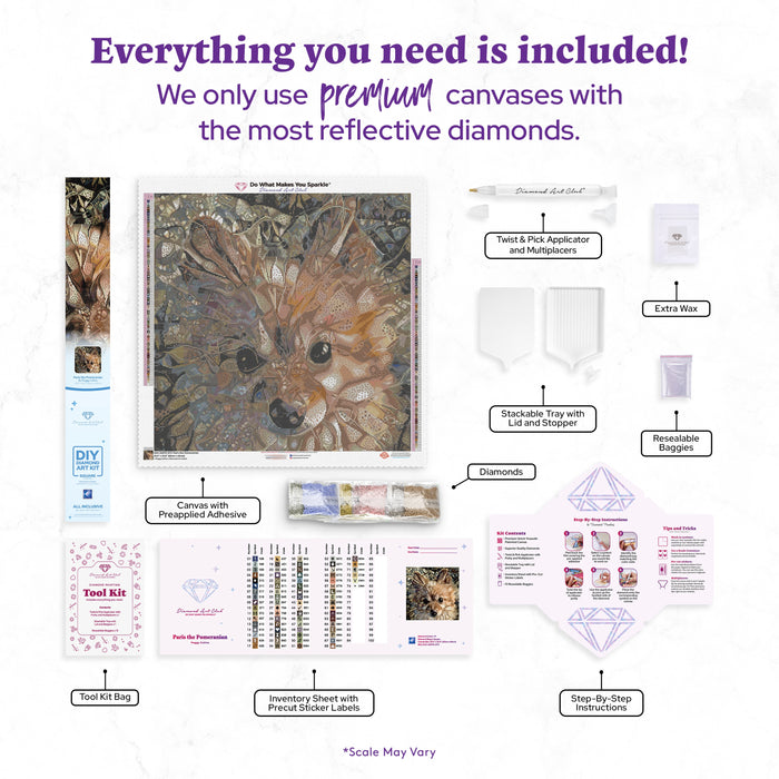 Diamond Painting Paris the Pomeranian 25.6" x 25.6" (65cm x 65cm) / Square with 74 Colors including 2 ABs and 3 Fairy Dust Diamonds / 68,121