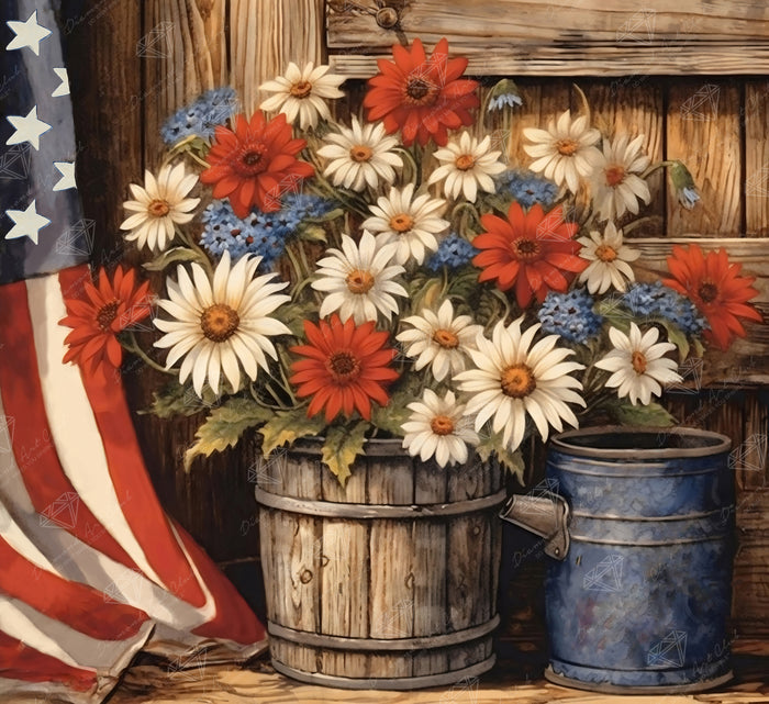Diamond Painting Patriotic Arrangement 28" x 25.6" (70.9cm x 65cm) / Square with 51 Colors including 3 ABs and 2 Fairy Dust Diamonds / 74,385