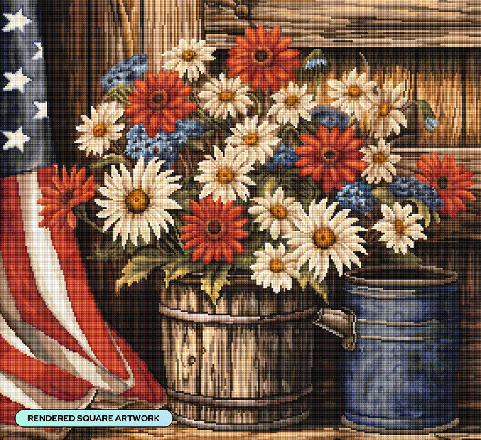 Diamond Painting Patriotic Arrangement 28" x 25.6" (70.9cm x 65cm) / Square with 51 Colors including 3 ABs and 2 Fairy Dust Diamonds / 74,385