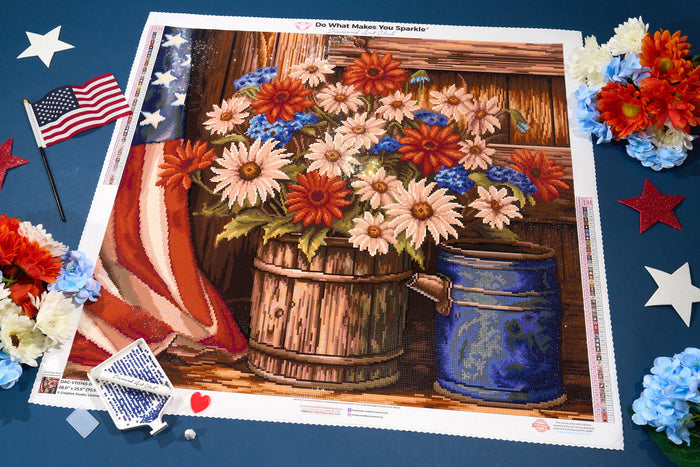 Diamond Painting Patriotic Arrangement 28" x 25.6" (70.9cm x 65cm) / Square with 51 Colors including 3 ABs and 2 Fairy Dust Diamonds / 74,385
