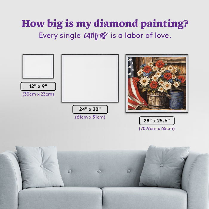 Diamond Painting Patriotic Arrangement 28" x 25.6" (70.9cm x 65cm) / Square with 51 Colors including 3 ABs and 2 Fairy Dust Diamonds / 74,385