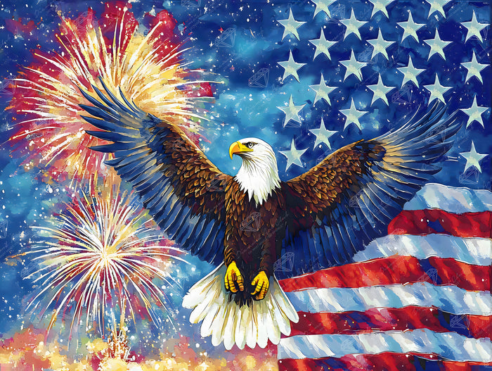 Diamond Painting Patriotic Eagle 36.6" x 27.6" (92.8cm x 69.9cm) / Square with 54 Colors including 2 ABs and 5 Fairy Dust Diamonds / 104,813