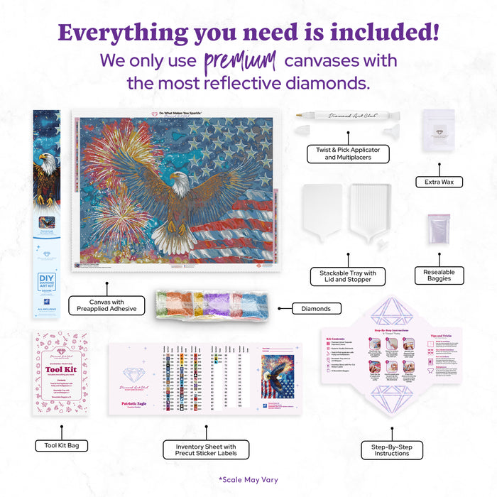 Diamond Painting Patriotic Eagle 36.6" x 27.6" (92.8cm x 69.9cm) / Square with 54 Colors including 2 ABs and 5 Fairy Dust Diamonds / 104,813