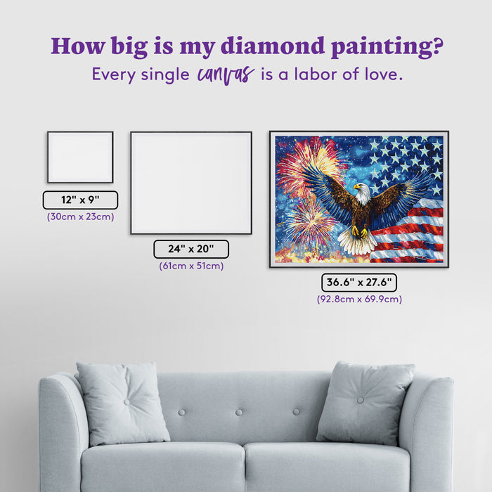 Diamond Painting Patriotic Eagle 36.6" x 27.6" (92.8cm x 69.9cm) / Square with 54 Colors including 2 ABs and 5 Fairy Dust Diamonds / 104,813
