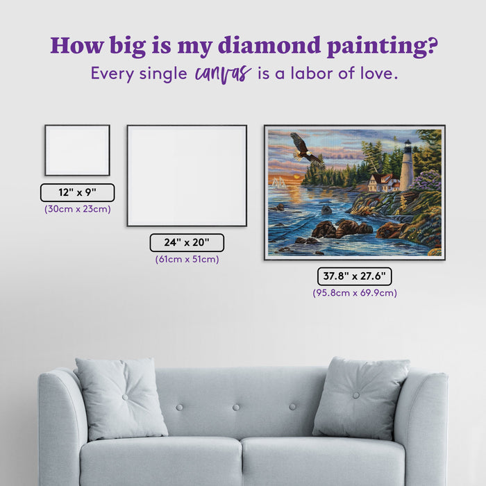 Diamond Painting Peaceful Waters 37.8" x 27.6" (95.8cm x 69.9cm) / Square with 65 Colors including 2 ABs and 5 Fairy Dust Diamonds / 108,185