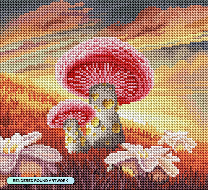 Diamond Painting Peach Mushroom Twilight 14" x 13" (35.9cm x 32.8cm) / Round with 58 Colors including 2 ABs and 2 Fairy Dust Diamonds / 14,976