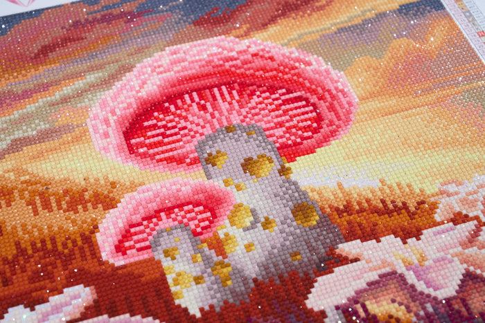 Diamond Painting Peach Mushroom Twilight 14" x 13" (35.9cm x 32.8cm) / Round with 58 Colors including 2 ABs and 2 Fairy Dust Diamonds / 14,976