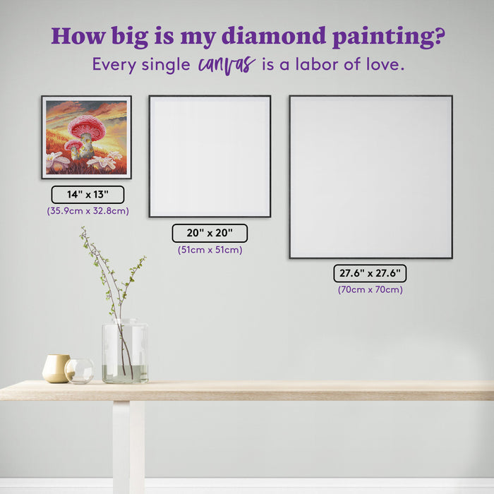 Diamond Painting Peach Mushroom Twilight 14" x 13" (35.9cm x 32.8cm) / Round with 58 Colors including 2 ABs and 2 Fairy Dust Diamonds / 14,976