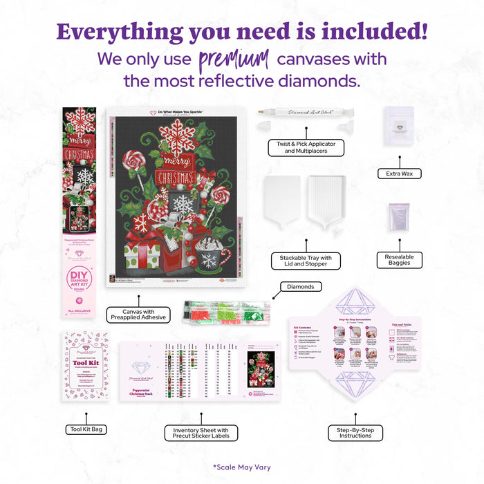 Diamond Painting Peppermint Christmas Stack 22" x 29" (55.6cm x 73.5cm) / Round with 41 Colors including 1 AB and 4 Fairy Dust Diamonds / 53,934