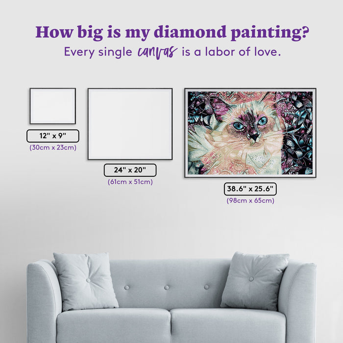 Diamond Painting Pink Ragdoll Cat 38.6" x 25.6" (98cm x 65cm) / Square with 51 Colors including 3 ABs / 102,573