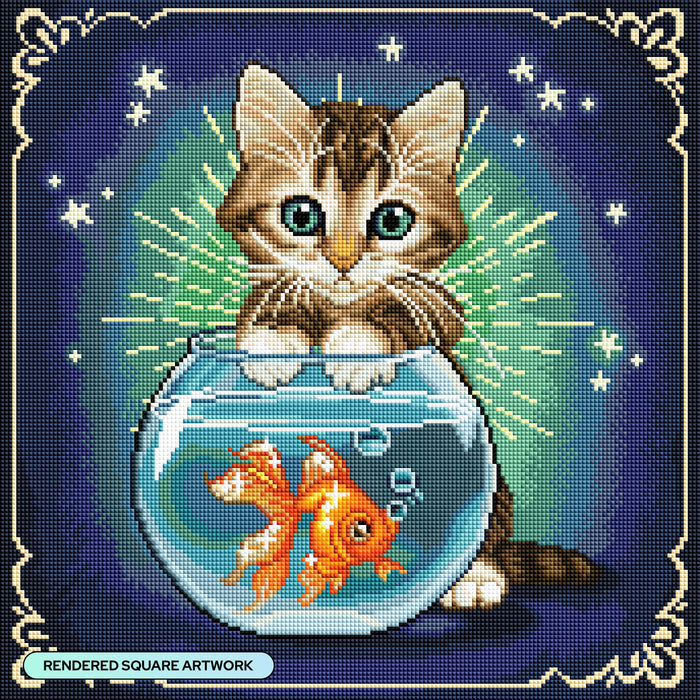 Diamond Painting Pisces Zodiac Kitten 17" x 17" (42.8cm x 42.8cm) / Square with 42 Colors including 1 AB and 1 Iridescent Diamond and 1 Frosted Diamond and 3 Fairy Dust Diamonds / 29,584