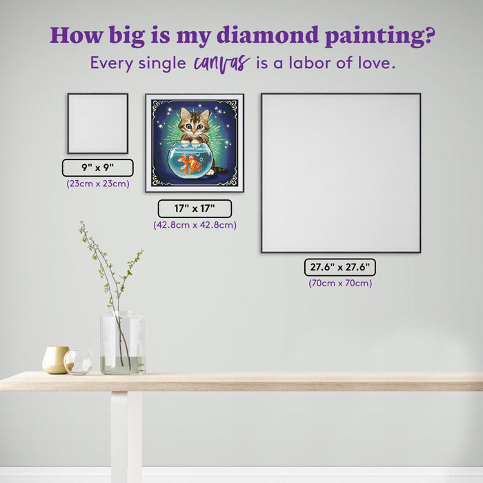 Diamond Painting Pisces Zodiac Kitten 17" x 17" (42.8cm x 42.8cm) / Square with 42 Colors including 1 AB and 1 Iridescent Diamond and 1 Frosted Diamond and 3 Fairy Dust Diamonds / 29,584