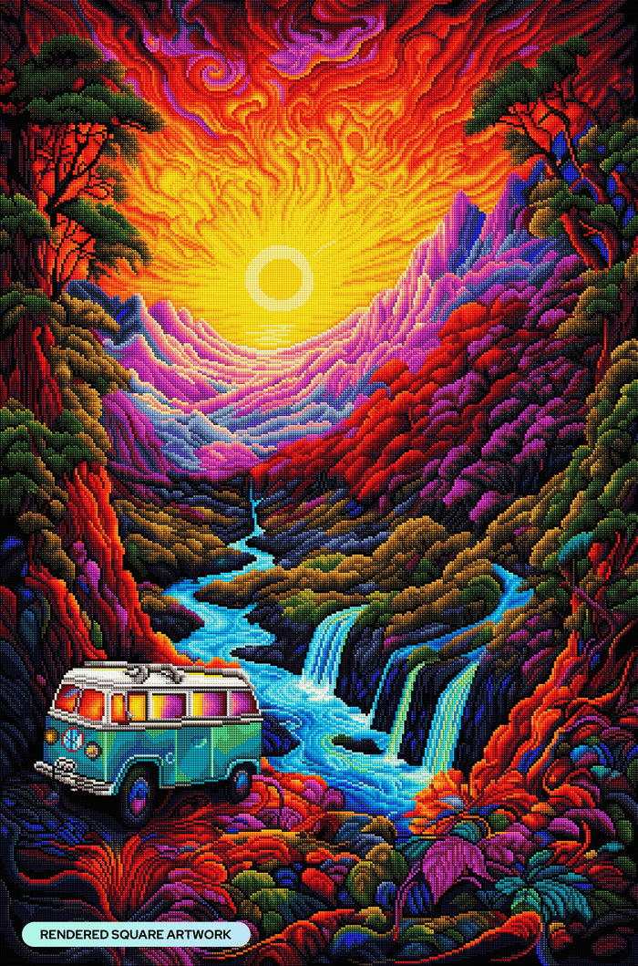 Diamond Painting Pit Stop in Paradise 27.6" x 41.7" (69.9cm x 105.8cm) / Square with 64 Colors including 3 ABs and 4 Fairy Dust Diamonds / 119,425