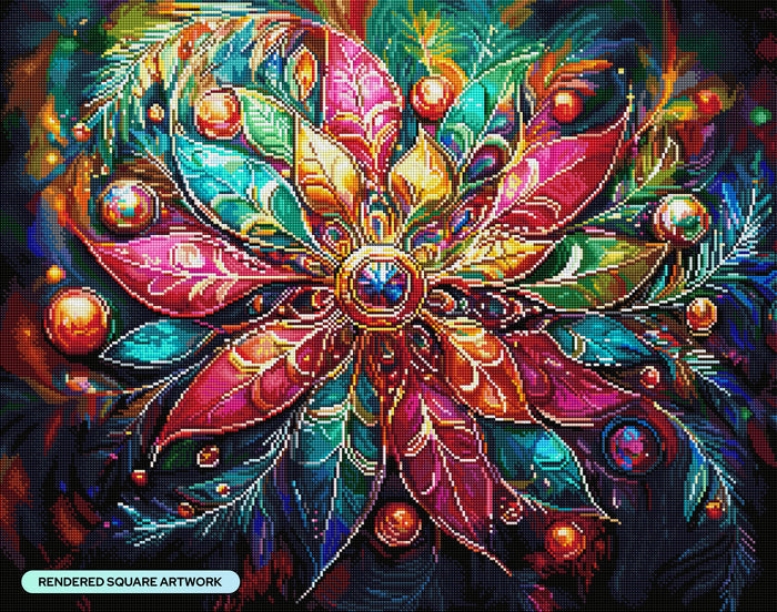 Diamond Painting Poinsettia Christmas Ornament 28" x 22" (70.7cm x 55.8cm) / Square with 79 Colors including 4 ABs and 3 Fairy Dust Diamonds / 63,616