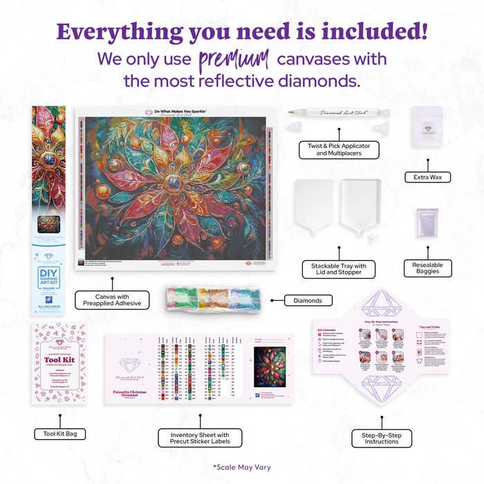 Diamond Painting Poinsettia Christmas Ornament 28" x 22" (70.7cm x 55.8cm) / Square with 79 Colors including 4 ABs and 3 Fairy Dust Diamonds / 63,616