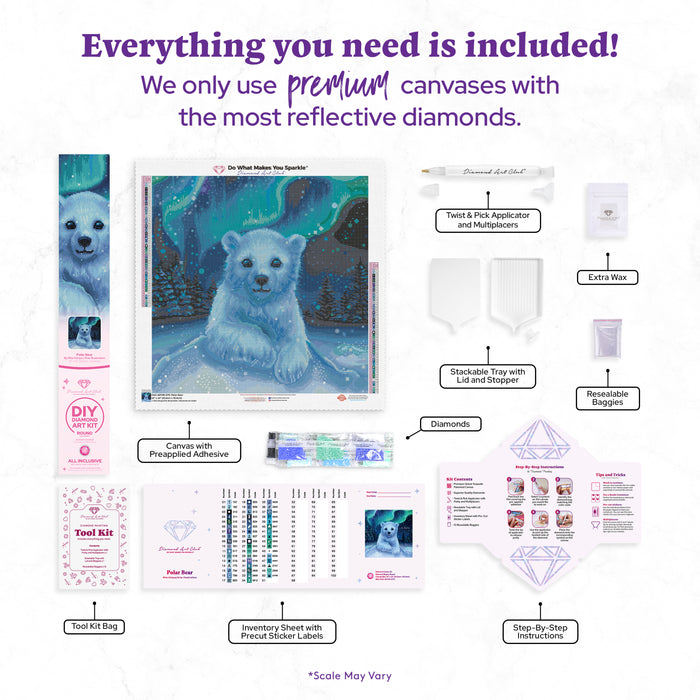 Diamond Painting Polar Bear 22" x 22" (55.6cm x 55.6cm) / Round with 50 Colors including 1 AB and 3 Fairy Dust Diamonds / 40,804
