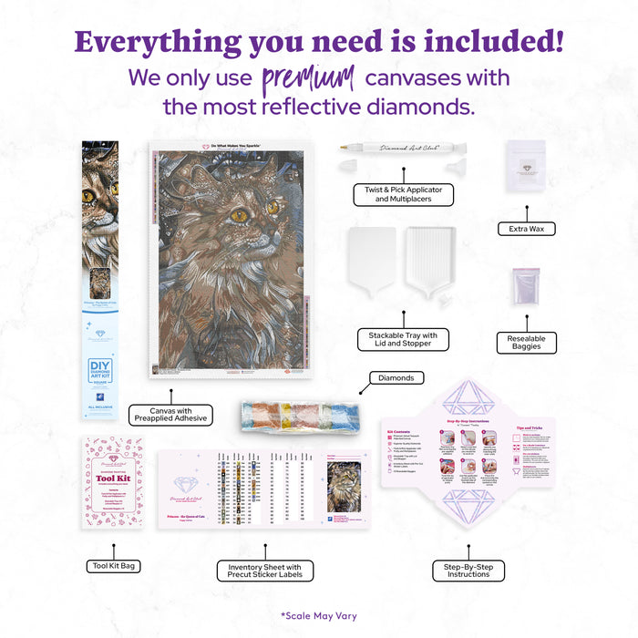 Diamond Painting Princess - The Queen of Cats 23.6" x 35.4" (60cm x 89.9cm) / Square with 45 Colors including 2 ABs and 1 Iridescent Diamond and 2 Fairy Dust Diamonds / 87,001