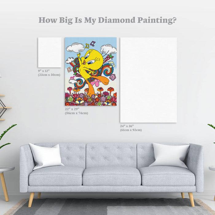 Diamond Painting Psychedelic Dancing Tweety 22" x 29" (56cm x 74cm) / Square With 35 Colors Including 3 ABs / 64,532