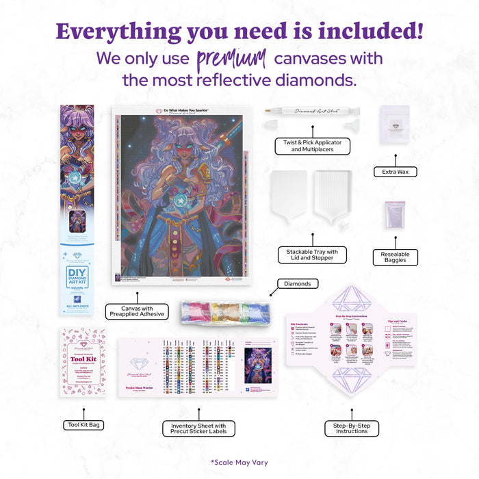 Diamond Painting Psychic Moon Warrior 22" x 29" (55.8cm x 73.7cm) / Square with 88 Colors including 1 AB and 1 Electro Diamond and 1 Frosted Diamond and 4 Fairy Dust Diamonds / 66,304