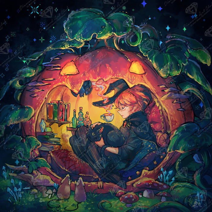 Diamond Painting Pumpkin Nook 25.6" x 25.6" (65cm x 65cm) / Square with 80 Colors including 2 ABs and 3 Fairy Dust Diamonds / 68,121